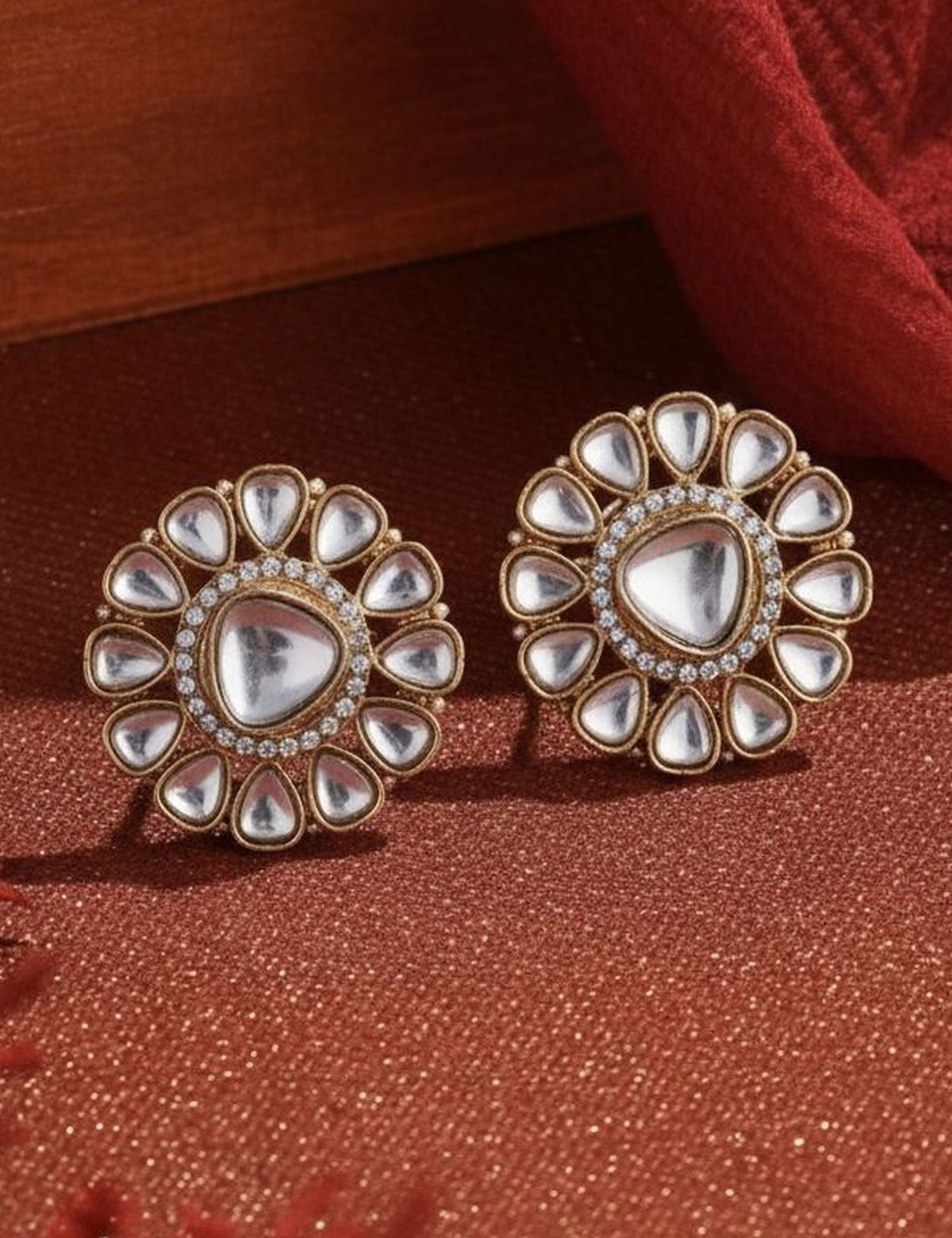 Stones Studded Floral Studs